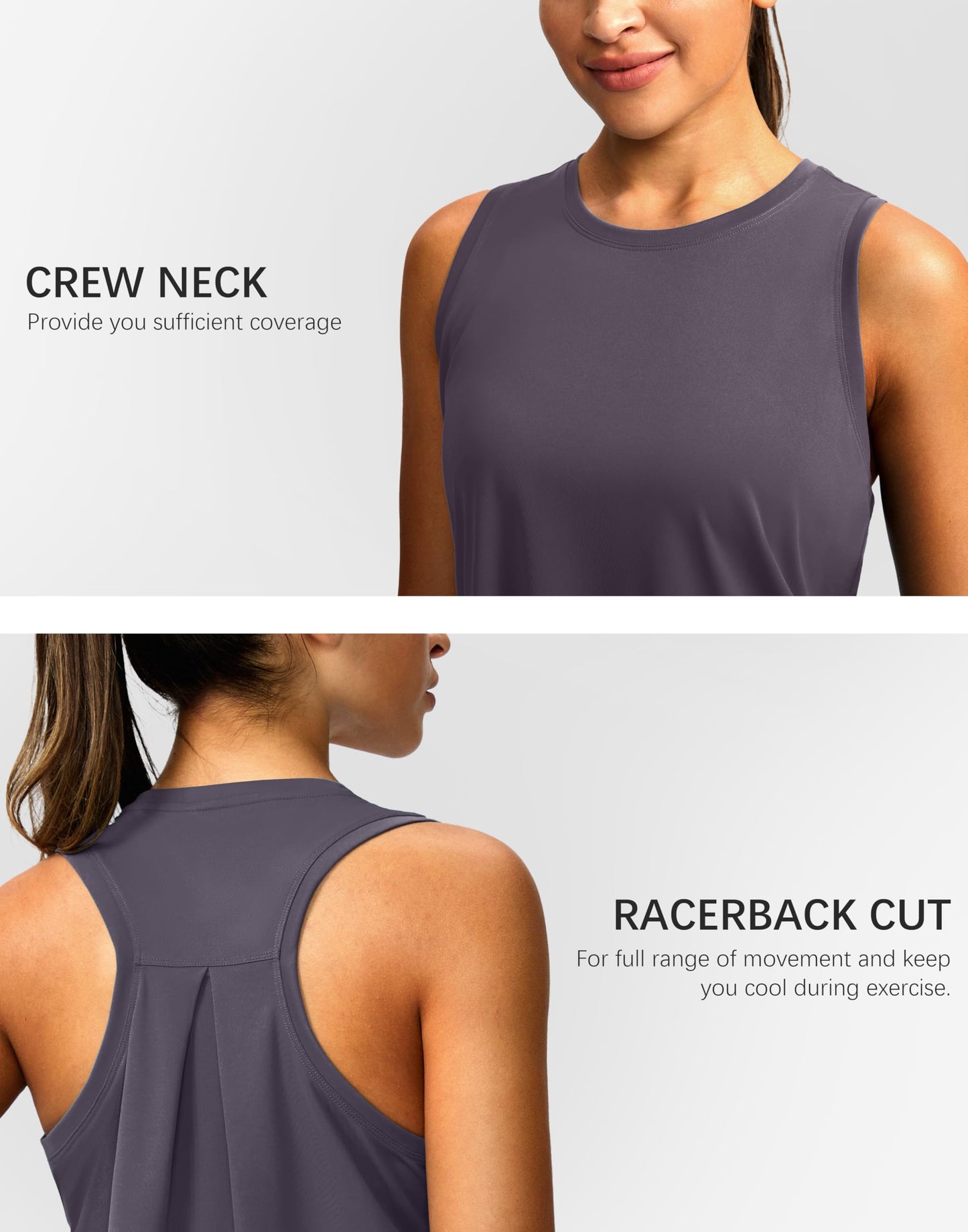 Women's Workout Tops Racerback Athletic Tank Tops Sleeveless Loose Fit Yoga Running Gym Shirts for Women(Purple Grey,XL)