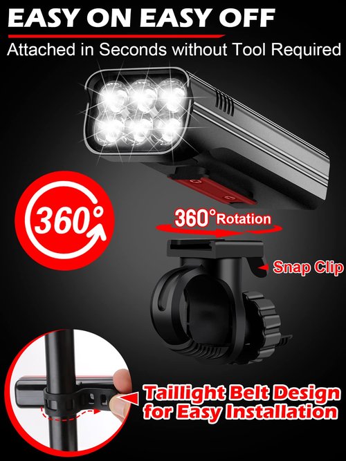 High Lumens Bike Lights Front and Back for Night Riding, 10000mAh USB Rechargeable 6 LED Bicycle Light, 5+5 Modes Bike Headlight and Tail Light Set Runtime 60+ Hrs, IPX5 Waterproof