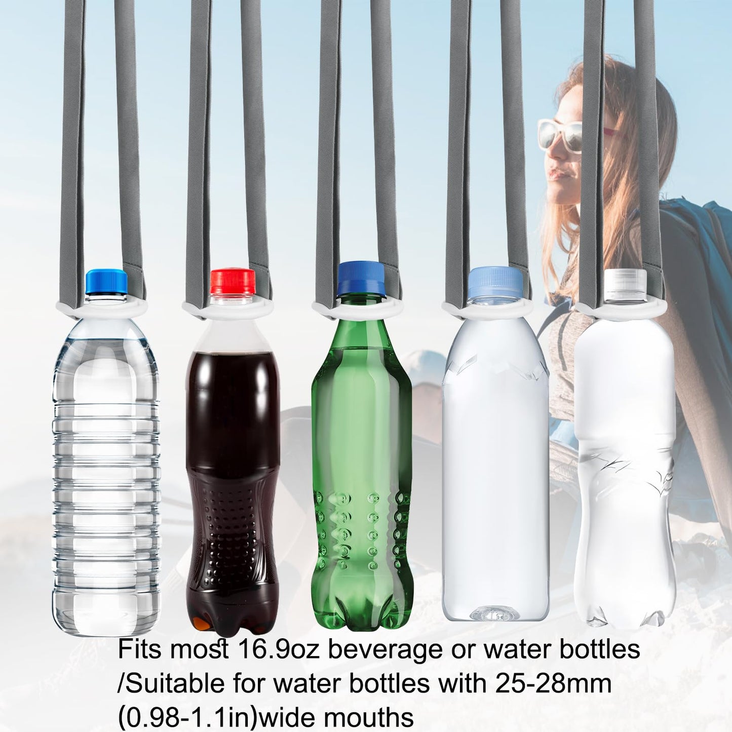 4 Pack Water Bottle Holder Lanyard, Adjustable Shoulder Strap for Beverages Water Bottle, Fit for most 16.9 fl oz Bottle (4, Bright Green)