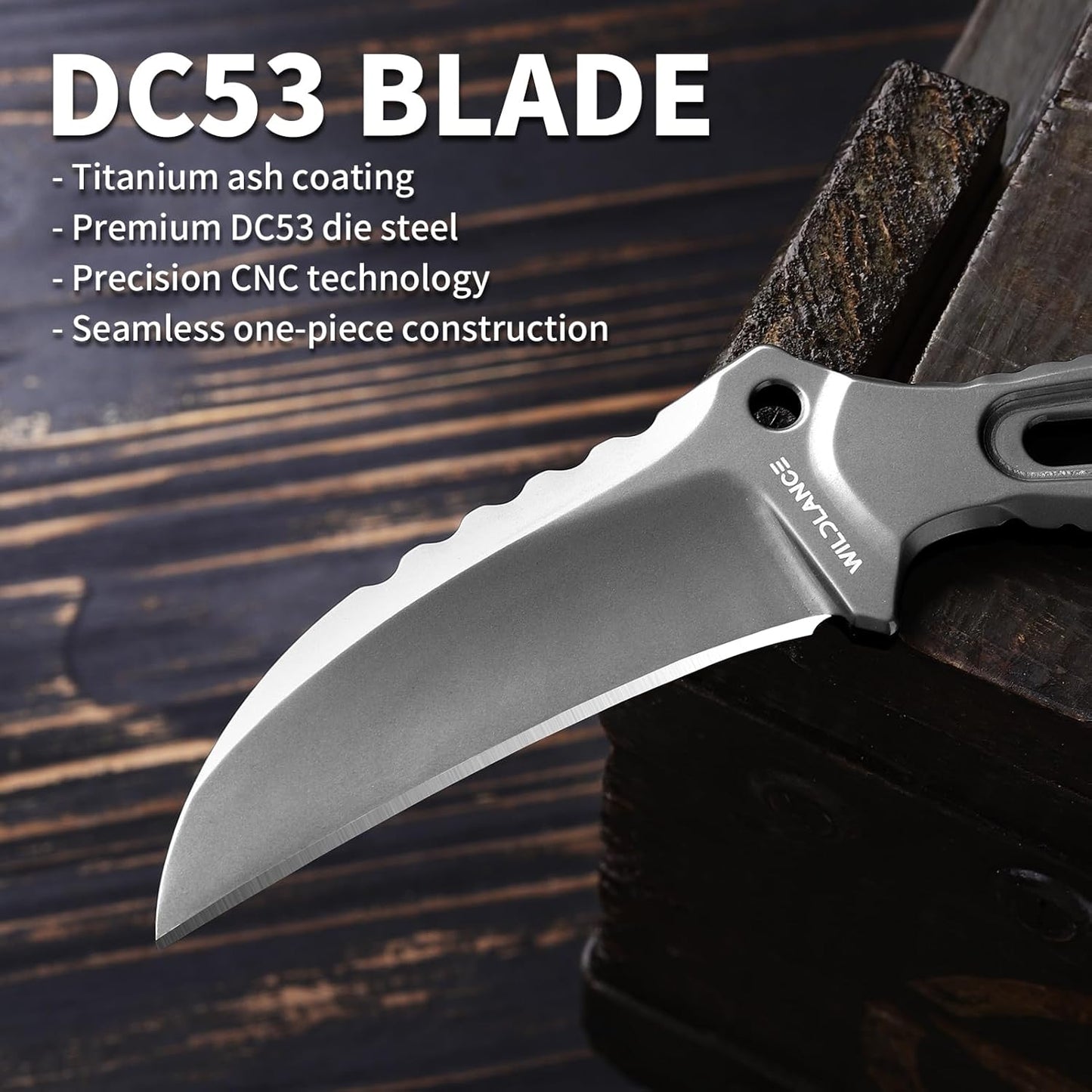 EDC Fixed Blade Knife with Sheath, Camping Knife Fixed Blade 3.3" DC53 Steel Outdoor Survival Blade Full Tang Hunting Knives for Men Women IB-01, Silver