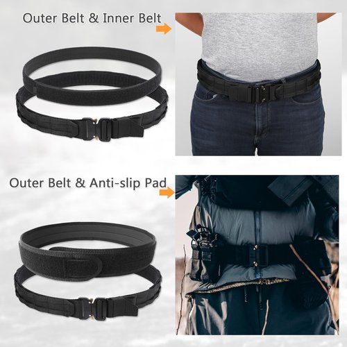 Gwild Concepts Tactical Battle Belt, Quick Release Rigger Belt 1.75'' MOLLE Belt 5-in-1 Heavy Duty Belt with Belt Hanger & Gloves Hook, Black, L(36-41inch)