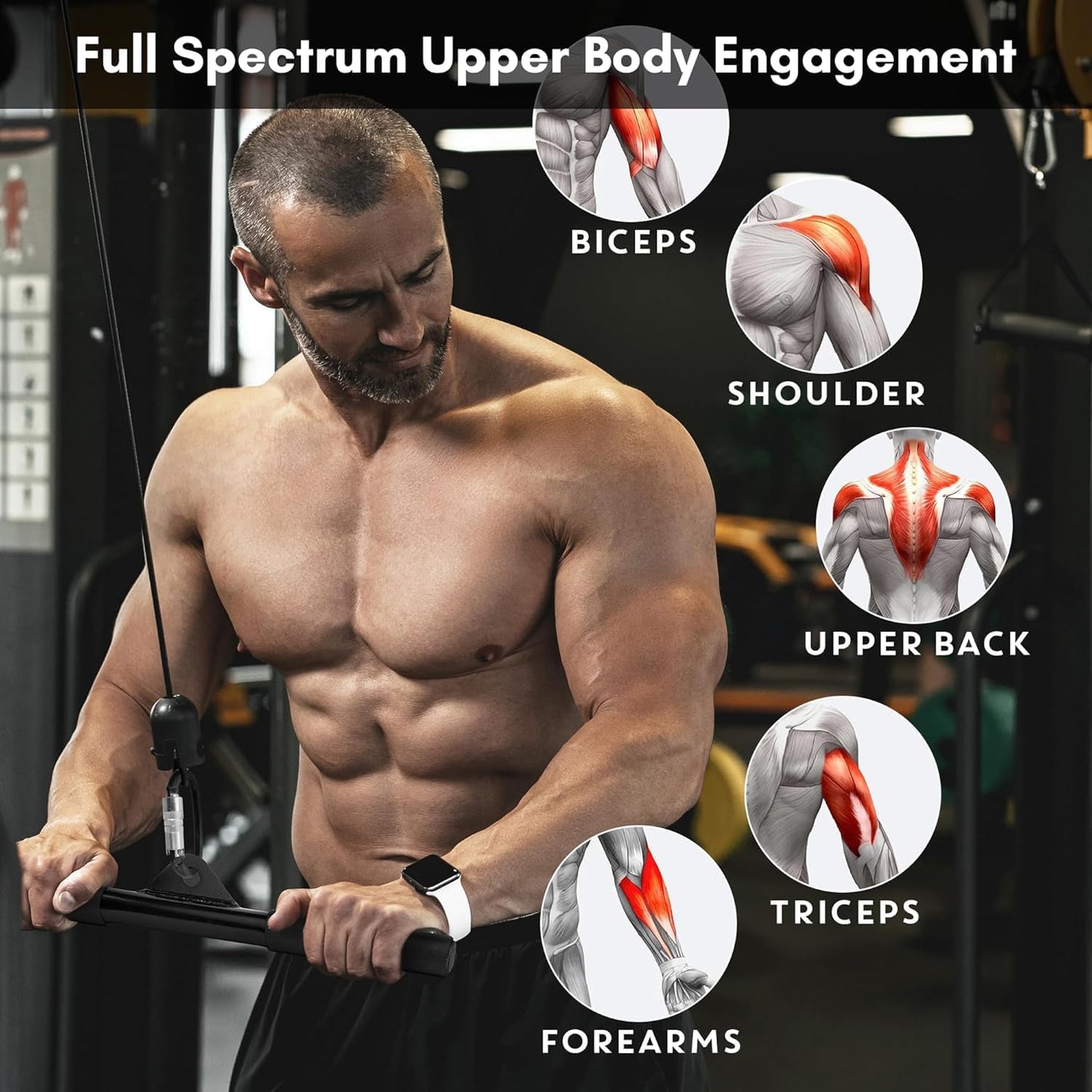 EVMT 15-Inch LAT Pulldown Attachments for Home Gym – LAT Pull Down Bar, Cable Machine Accessories for Tricep Bar, Bicep, Back Training, Full Rotation, Heavy-Duty Strength Workout Equipment