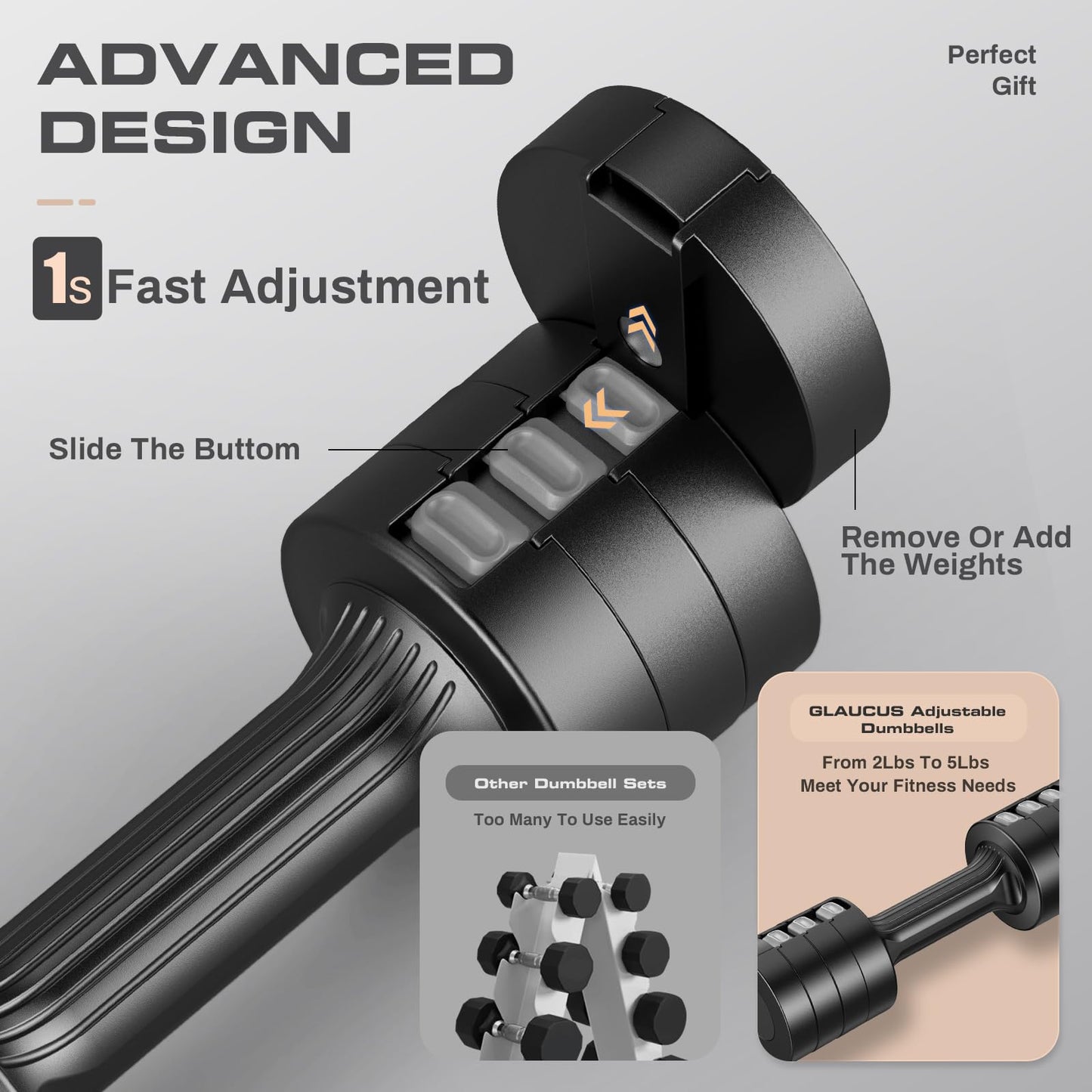 GLAUCUS Adjustable Weight Dumbbells Set- A Pair 4lb 6lb 8lb 10lb (2lb-5lb Each) Free Weights Set for Women at Home Gym Equipment Workouts Strength Training for Teens,Black