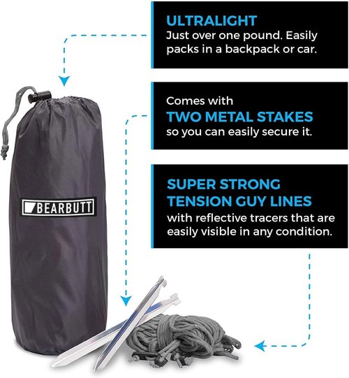 Bear Butt Hammock Rain Fly & Camping Tarp - 11 x 9 ft Ultralight Waterproof Tarp for Hammock & Tent Camping - Easy to Set Up