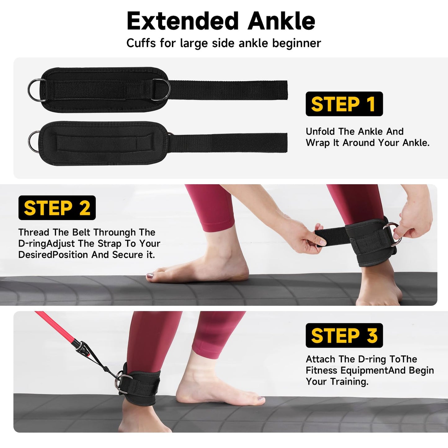 Ankle Resistance Bands with Cuffs,Glute Kickback Ankle Straps Set with 10Lb,20Lb,30Lb Resistance Bands for Women Strengthen Core Muscles of The HIPS and Legs