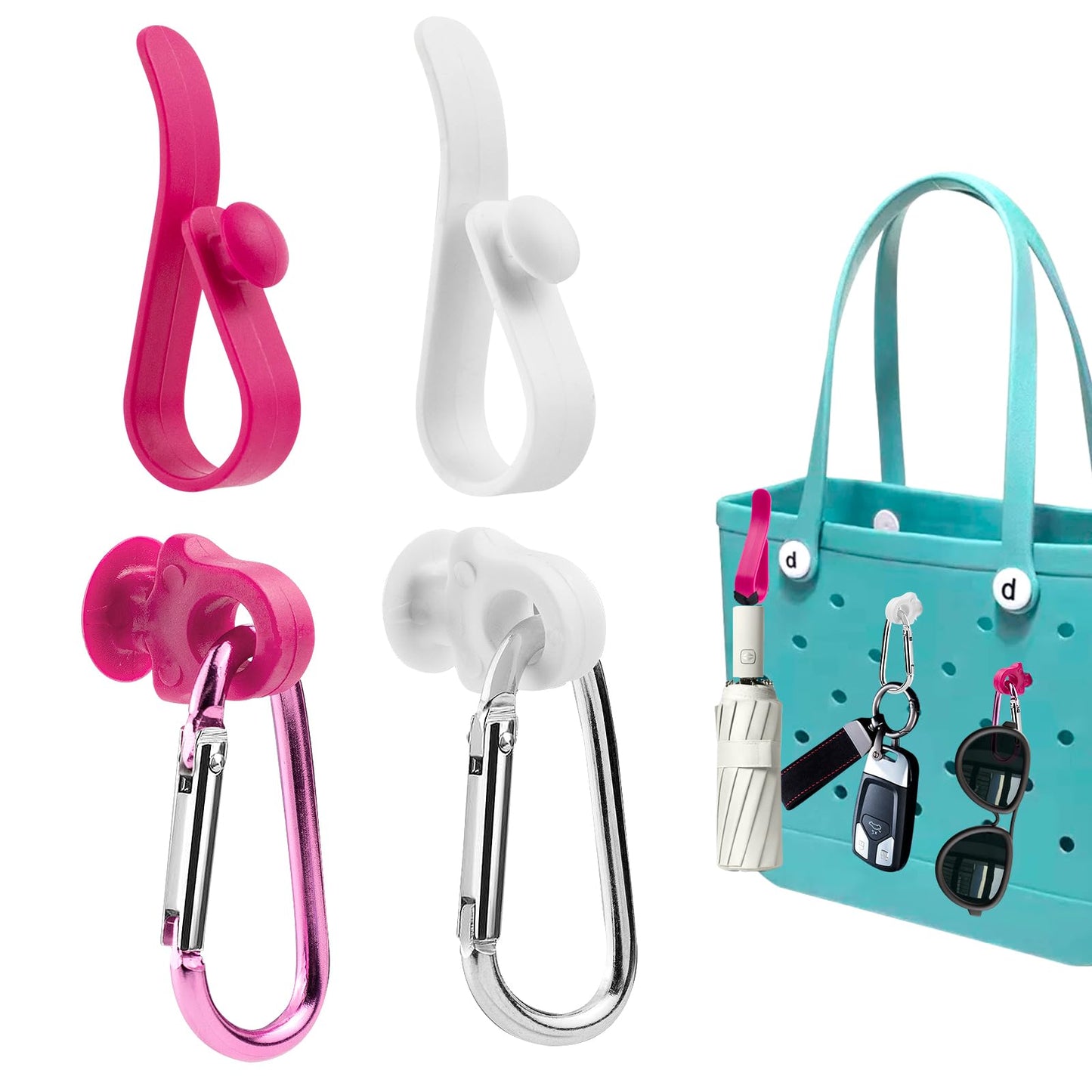 Generic Hooks Set Accessories Compatible for Bogg Bag, Bogg Bag Accessories, Bag Hanging Hooks for Charms Key Pouch Earphone Tassel Cup, Compatible for Small & Large Beach Bags, 4 Pcs, White rose
