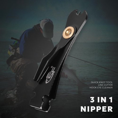 SF 3 in 1 Black Fly Fishing Nipper Fly Line Cutter Knot Tying Tool Fishing Clippers with Steel Cord Zinger Retractor Fly Fishing Anglers Tool for Fly Fishing Tapered Leader Tippet Line