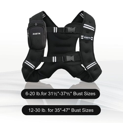 ZUETK Weighted Vest, 6lb/8lb/12lb/16lb/20lb/25lb/30lb Weight Vest with Reflective Stripe, Weighted Vest for Men Women Workout Equipment for Strength Training, Running, Jogging, Fitness, Weight Loss