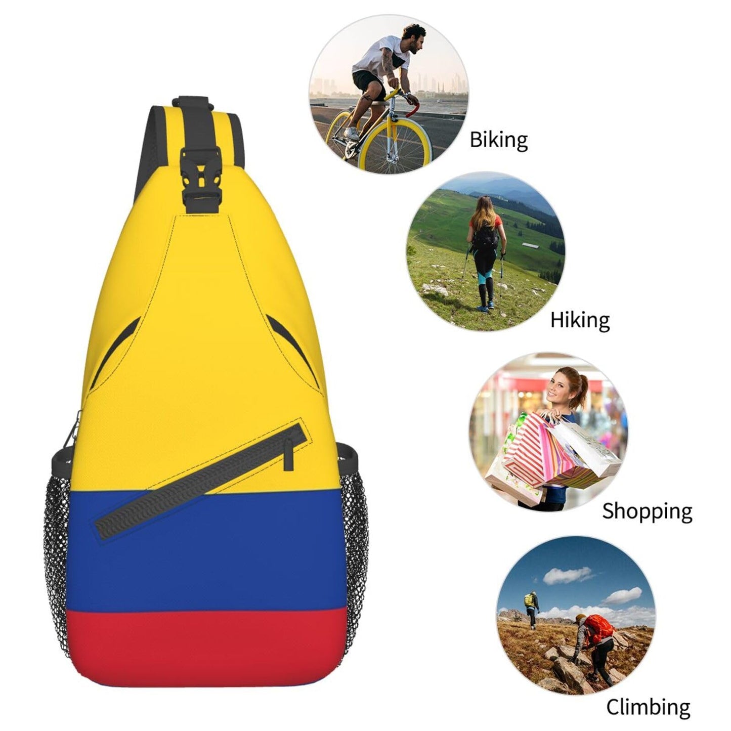 ASYG Colombia Flag Sling Bag Crossbody Backpack Colombian Travel Hiking Daypack Shoulder Chest Bag for Women Men