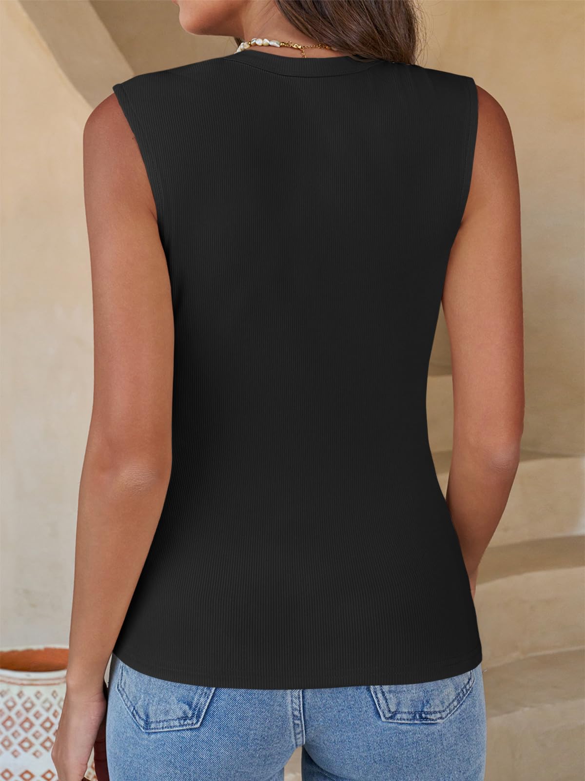 Yousify Womens Tank Tops Ribbed Scoop Neck Summer Sleeveless Top Fitted Basic Tee Shirts Slim Tanks Casual Clothes 2026 Black