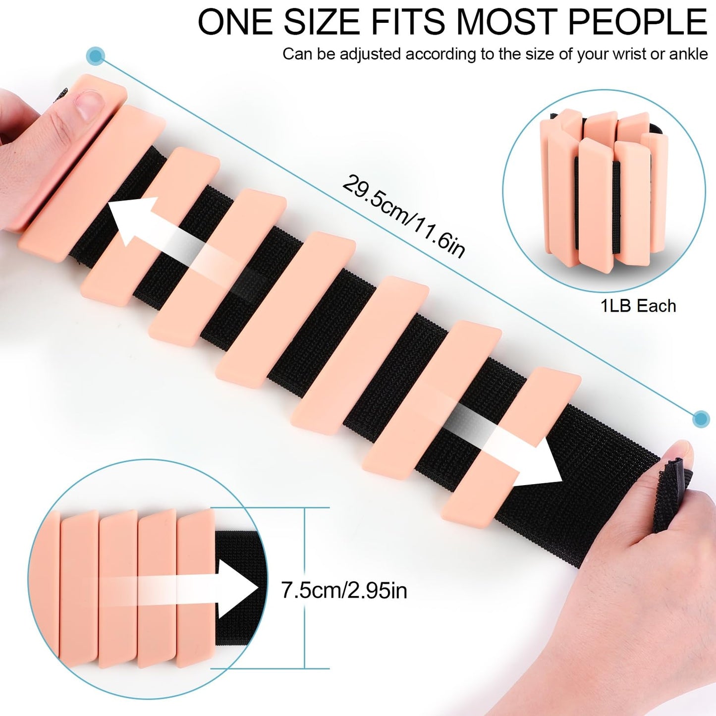 Ankle & Wrist Weights for Women Kids Men - Adjustable Silicone Ankle Weights Set of 2 (1Lb Each), Wearable Arm & Leg Workout Weights Set for Yoga Dance Pilates Cardio Aerobics Walking (Light Pink)