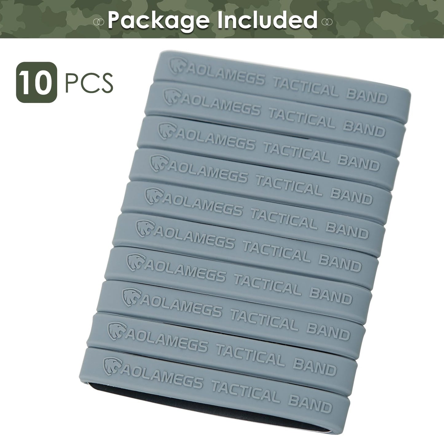 AOLAMEGS 10 Pcs Tactical Rubber Bands, Durable Strong Rubber Bands, Multifunction Outdoor Tactical Band for Hunting Camping, Grey