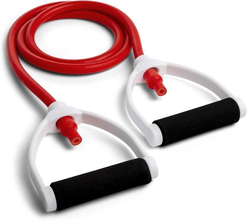 Champion Sports Resistance Tube Bands for Men and Women, Durable Stretch Fitness Band for Strength Training, Stretching, Rehabilitation - Premium Home Workout Equipment - 60 Lbs Resistance Tubing-Red