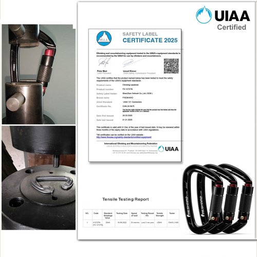 FresKaro UIAA Certified 25KN Auto Locking Climbing Carabiner Clips, Twist Lock, and Heavy Duty Carabiners for Rock Climbing, Rappelling, and Mountaineering, D Shaped