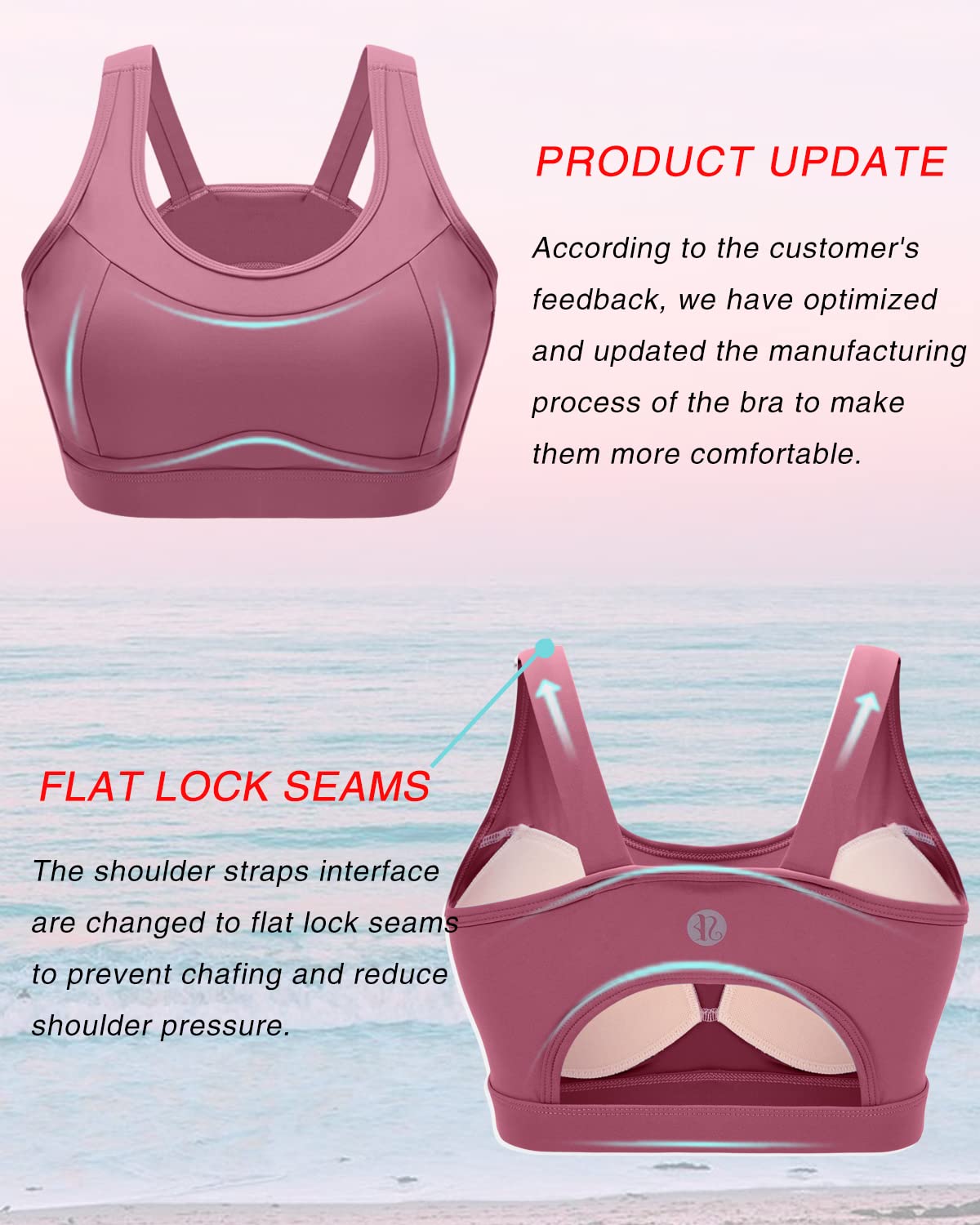 RUNNING GIRL High Impact Sports Bras for Women,Racerback Red Bra Workout Crop Tank Tops Longline Sports Bra Push up(WX2667 Pink,S)