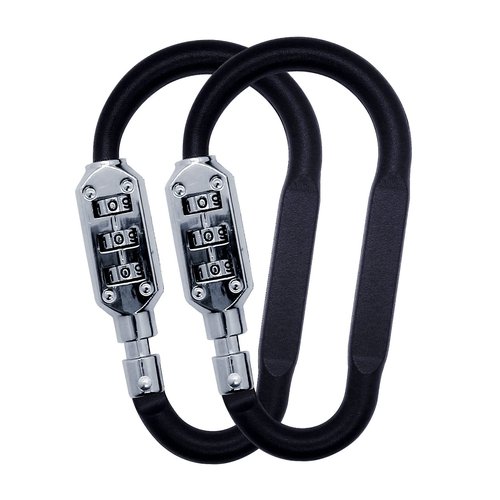 Combination Carabiner Clips,V-Resourcing Resettable 3 Dial Digit Combination Lock Carabiner Keychain,for Suitcase Luggage Travel Baggage Backpack (D Shaped, Large Size, Black, 2 Pack)