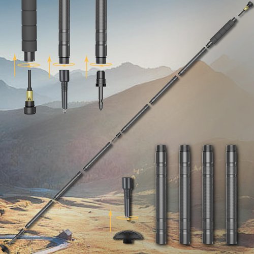 Hiking Stick Collapsible Walking Stick Staff for Hiking Outdoor Trekking Pole with Compasse, Whistle, etc. (1 Stick/ 7 Tubes)