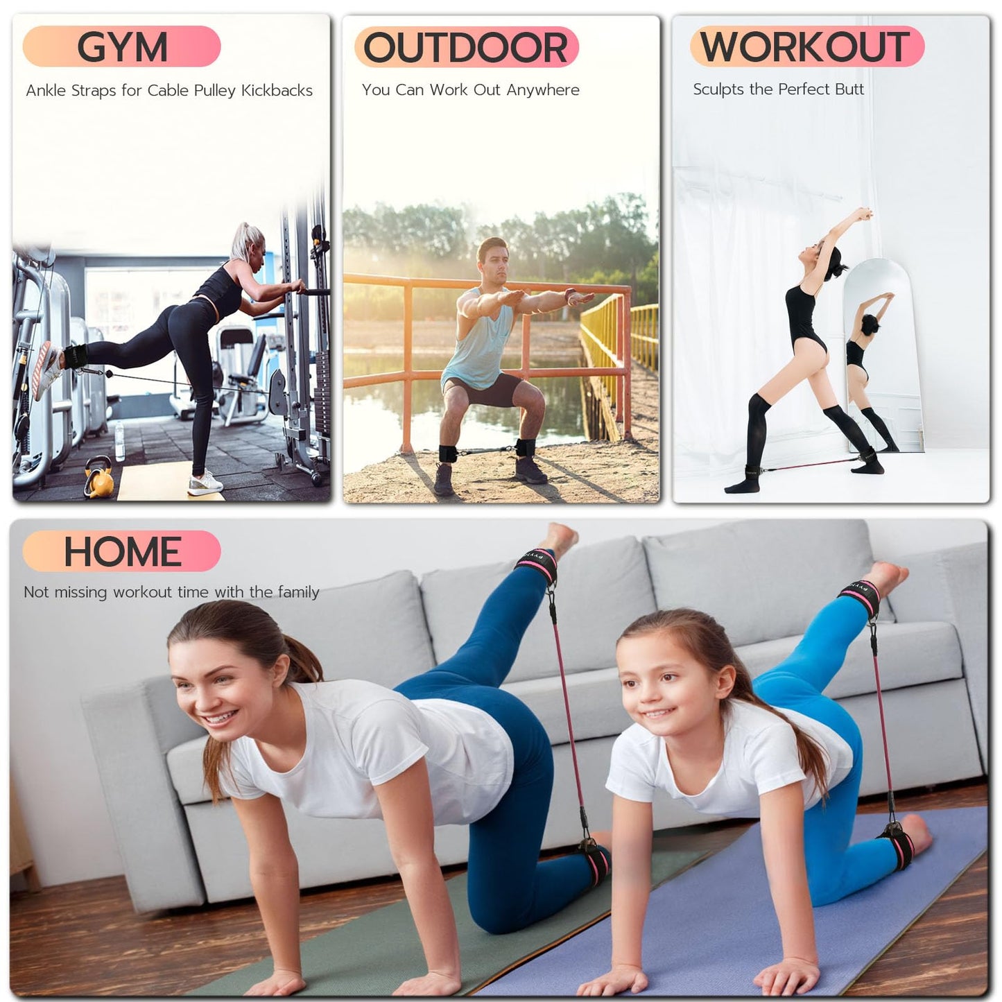 Ankle Resistance Bands with Cuffs, Women Workout for Home Gym, Glutes Exercise at Home, Ankle Strap for Cable Machines Women, Shaping The Perfect Butt. (Ankle Resistance Bands with Cuffs, Pink)