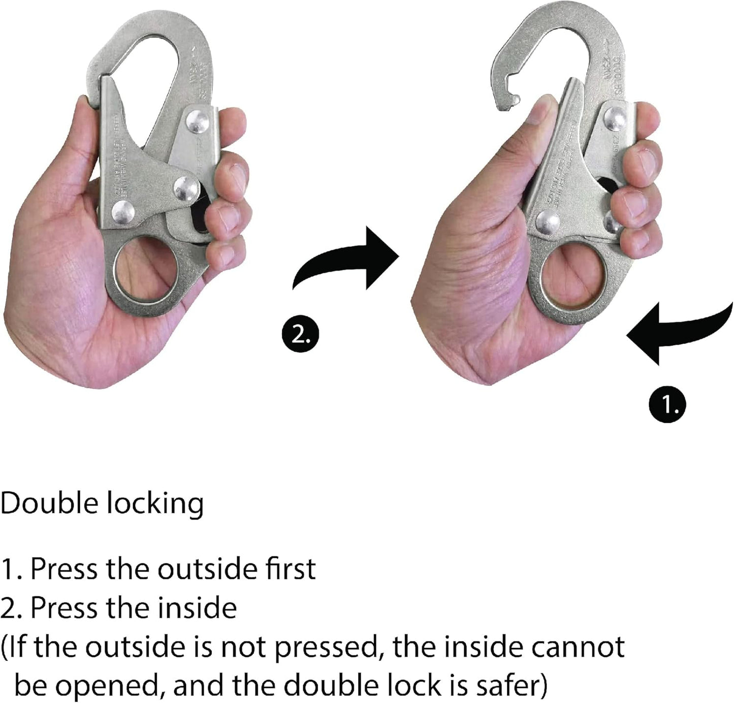 Forged Steel Snap Hook 25KN - Fusion Climb® Maxi-2 - Professional Fall Protection Snap Hook - Heavy Duty Carbon Steel - Double-Action Snap Hook for Safety, Climbing, Rappelling - OSHA