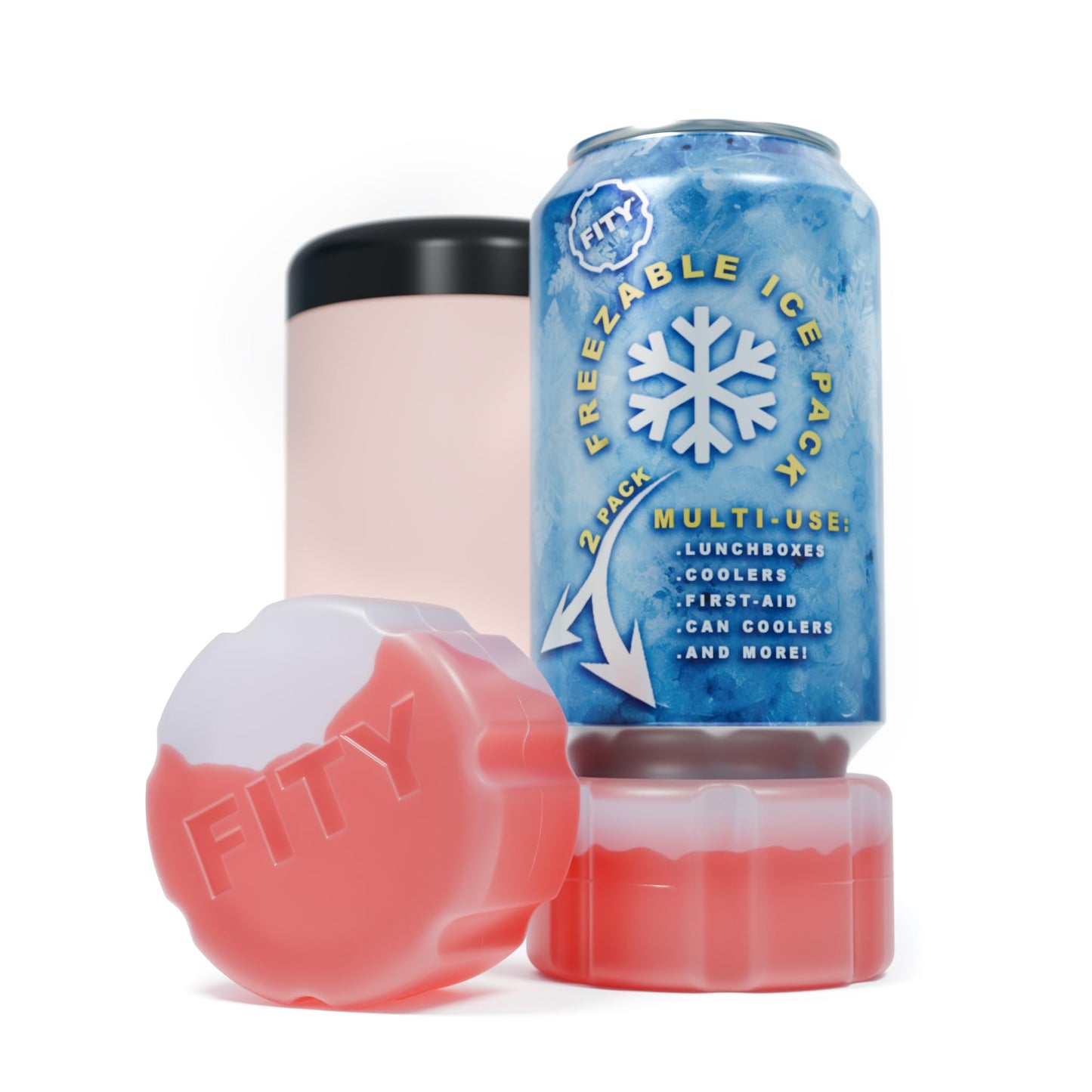 FITY Freeze (2 Pack) - A Multi-Use Freezable Ice Pack 12oz Can Adapter for 16oz Tall Can Tumblers Also use w/Lunch Boxes, Diaper Bags, Sore Muscles, Compatible with YETI MiiR CamelBak BruMate (Red)