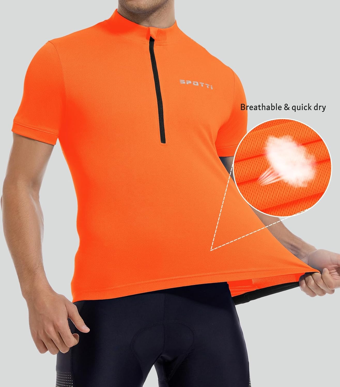 Spotti Men's Cycling Bike Jersey Short Sleeve with 3 Rear Pockets- Moisture Wicking, Breathable, Quick Dry Biking Shirt
