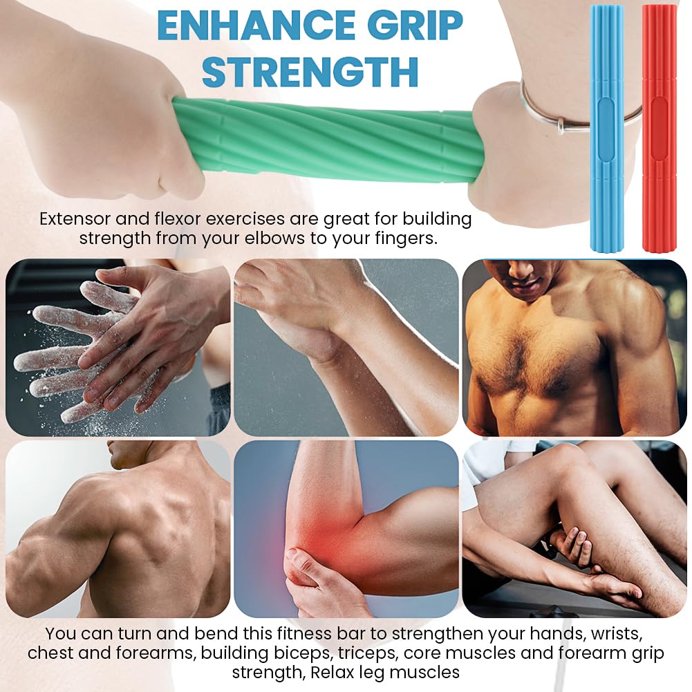 Flex Bar for Tennis & Golfers Elbow Therapy - 3 Resistance Levels, Relieve Tendonitis, Wrist & Forearm Pain, Improve Grip Strength | 3-Pack Physical Therapy Bar for Athletes, Rehab & Home Use