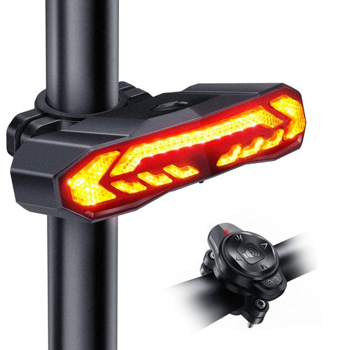 EQIIO Smart Bike Tail Light with Turn Signals and Brake Light, Rechargeable Bike Alarm Anti Theft with Remote, Bicycle Horn & Bike Turn Signals for Bicycle/Scooter/Ebike Auto On/Off, IP65 Waterproof