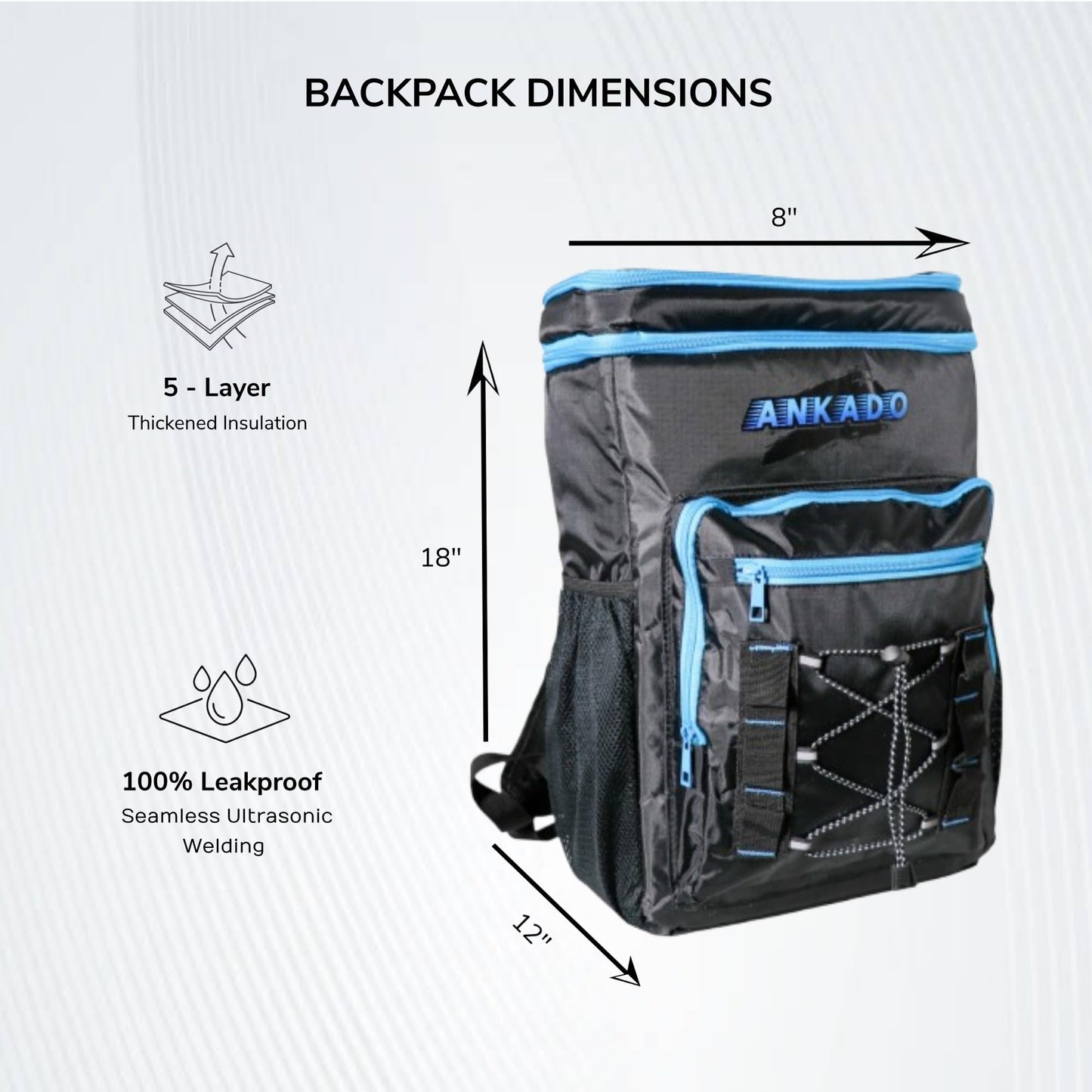Ankado Insulated Cooler Backpack, 36-Can Capacity, Leakproof & Waterproof, Seamless hot Pressing Inside, Lightweight and Durable Design. Perfect for Beach, Camping, Travel (Grey)
