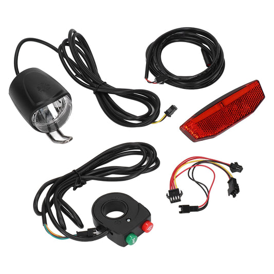 Bike Headlight and Tail Light Kit, Electric Bike Horn Headlight and Tail Light Kit DK11 Aluminum Alloy Plastic Electric Bike Lights Set for Upgrade