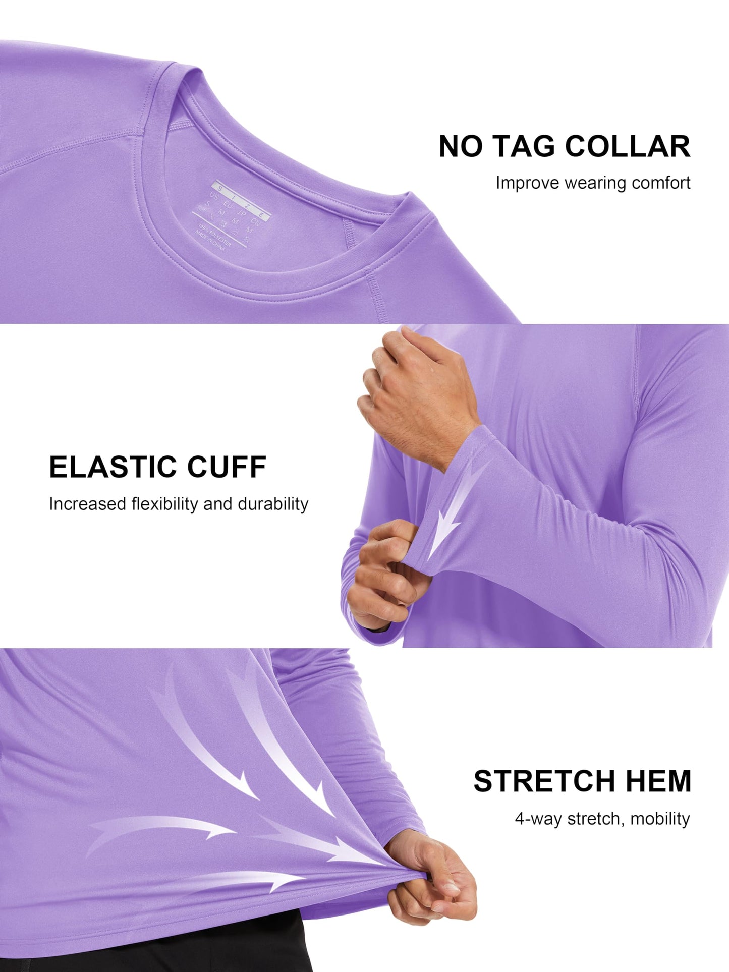 MAGCOMSEN Long Sleeve Shirt Men UV Protection Shirt for Men Quick Dry Shirts Men Polyester T-Shirt Light Purple,3XL