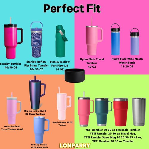 LONPARRY 4-Pack Silicone Boot for Stanley Cup Quencher IceFlow Rubber Bottom Sleeve Protector for Stanley Tumbler HydroFlask Car Travel Cup Bottle Bottom (Carnation+Pink+Coral Red+Peach)