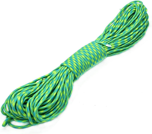 100ft Type III 7 Strand Core Paracord 550 Parachute (87# Light Green+Acid Blue)