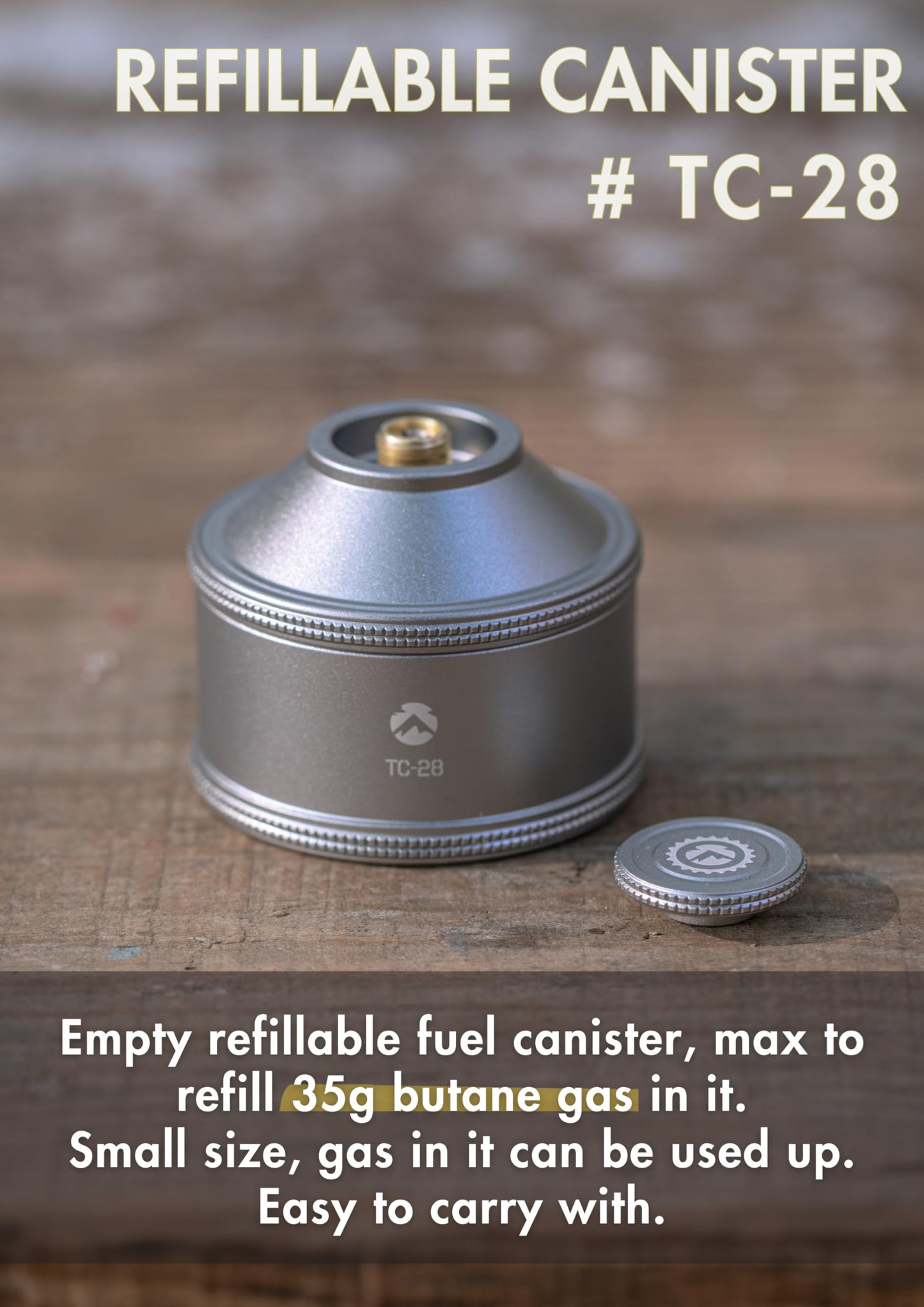 CAMPINGMOON Empty Refillable Cylinder 35g Standard for Backpacking Camping EN417 Lindal Valve Silver TC-28