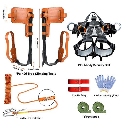WHXGG Tree Climbing Spikes, Tree Climbing Gear with Protective Belt Adjustable Climbing Spurs Tool Set Alloy Steel Cow Leather Straps Suitable for Logging, Hunting, Climbing & Observation
