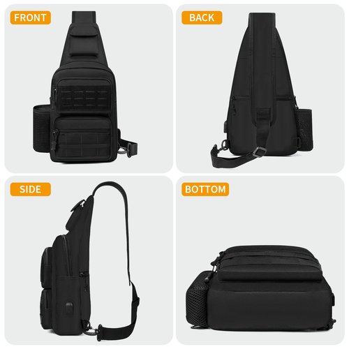 BAIGIO Tactical EDC Sling Bag Military One Strap Shoulder Backpack Molle Range Bags Chest Pack (#01-Black)