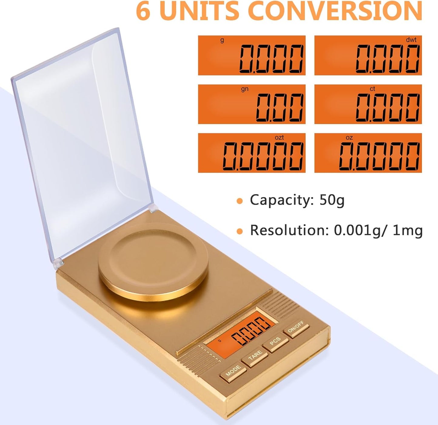 Fuzion Milligram Scale 50g/ 0.001g, Portable mg Scale with LCD Backlit, Tare, Digital Jewelry Scale, Microgram Scale for Powder, Gold, Gem, Reloading, Batteries Included
