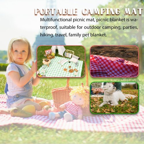 Waterproof Picnic Mat, Portable Camping Mat, Beach Mat, Foldable Waterproof Sand Mat with Straps for Outdoor Camping, Parties, Hiking, Traveling, Family Concerts (Red)