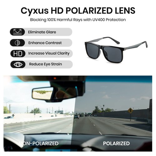 Cyxus Polarized Sunglasses Men Spring Hinges Metal Frame UV400 Protection Square Sun Glasses 1074