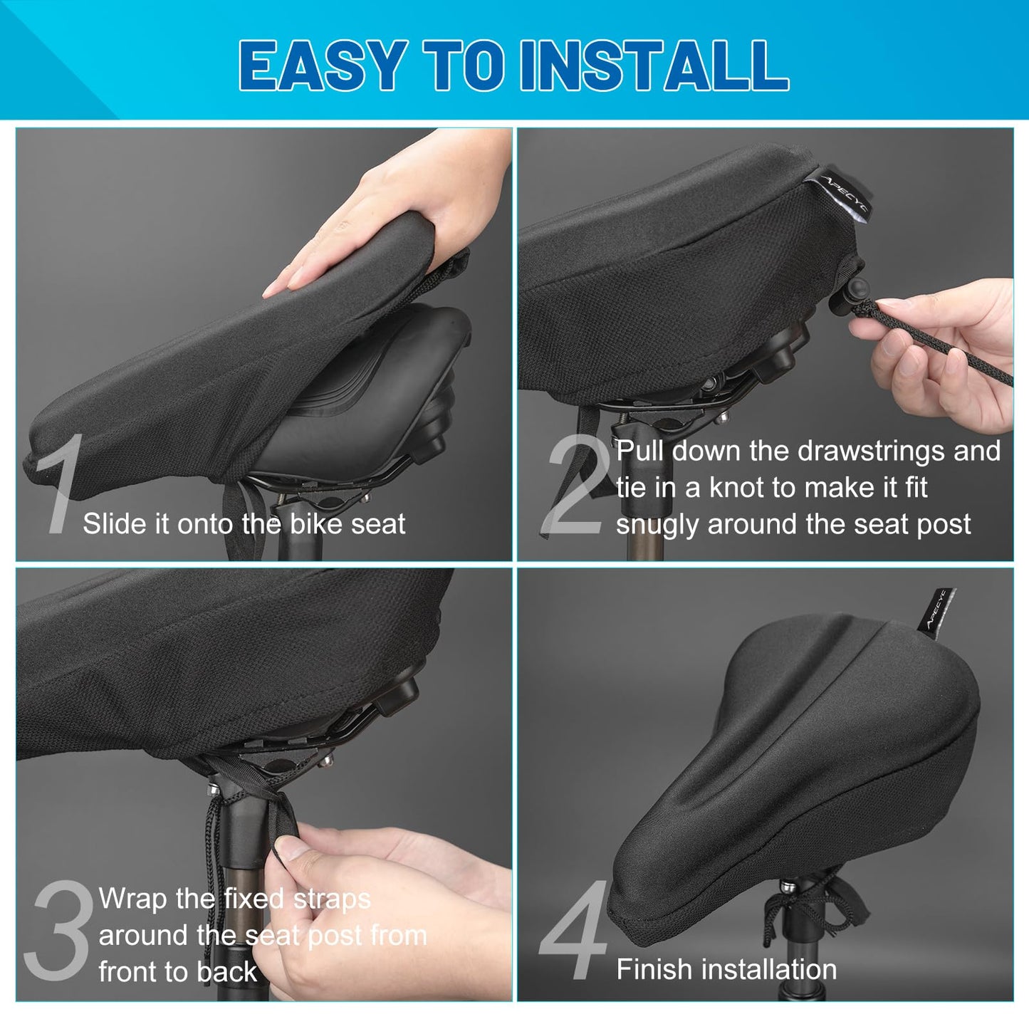 APECYC Bike Seat Cushion Gel Padded Saddle Cover for Men Women - Extra Padding Soft Comfort Bicycle Seat Cushion for Peloton, Stationary, Spin, Mountain, Road, Ebike