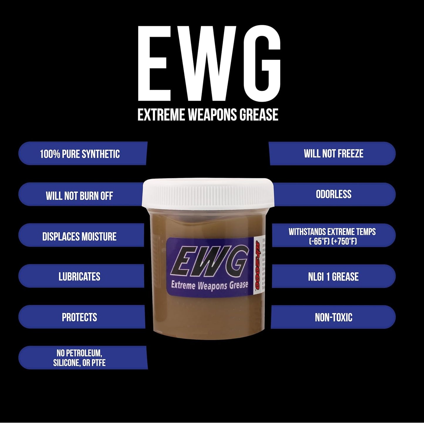 SLIP 2000 Extreme Weapons Grease (EWG), Reduces Friction and Wear, Grease Lube in Anti-Ware Package, Extreme Pressure Properties, No PTFE, 4 oz
