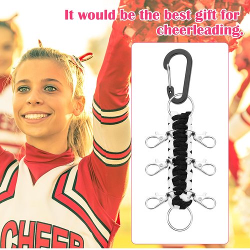 Berlune 10 Pcs Cheer Bow Holder for Backpack Paracord Keychain Cheer Bow Keychain for High School Cheerleading Teen Girls (Black,White)