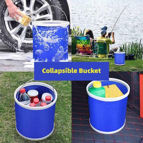 Collapsible Bucket with Storage Case,13L Durable Pop Up Water Bucket for Car Washing, Camping Fishing, Boating or Other Outdoor Activities, Foldable Bucket (Blue)