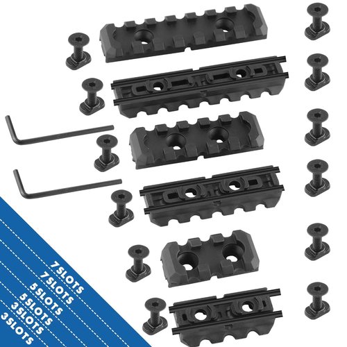 ZBULAR Picatinny Accessory Rail Single Picatinny Rail Pressure Switch Cable Guides Compatible with M-LOK System, Flashlight Laser Wire Management System 3-3-5-5-7-7 Slot - 6 Pieces