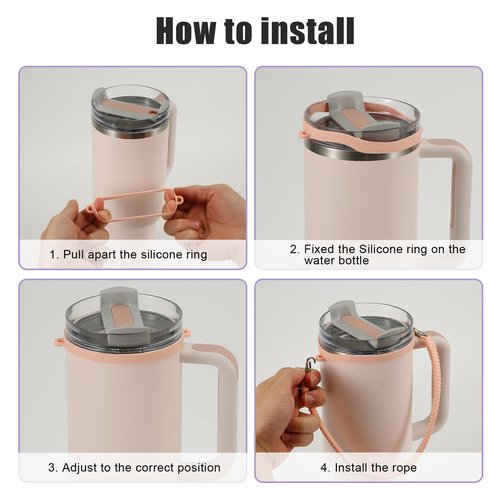 PEUTIER Water Bottle Handle Attachment for Stanley, Silicone Water Bottle Strap Portable Water Bottle Sling, Accessories for Most 8-40oz Cups (Pink)