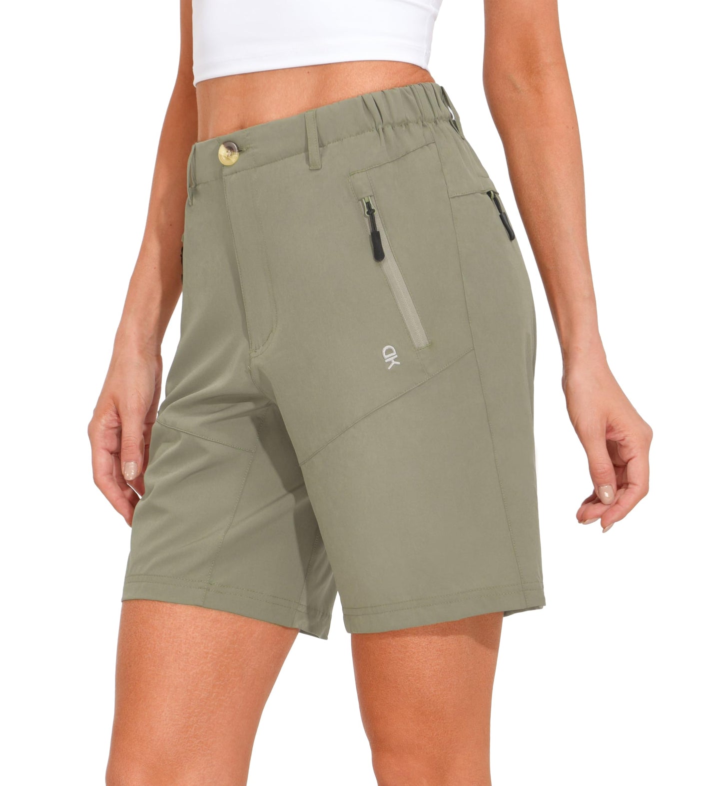 Little Donkey Andy Women's 9" Hiking Shorts Lightweight Stretch Quick Dry Shorts Golf Travel with Zipper Pocket Silver Sage XL