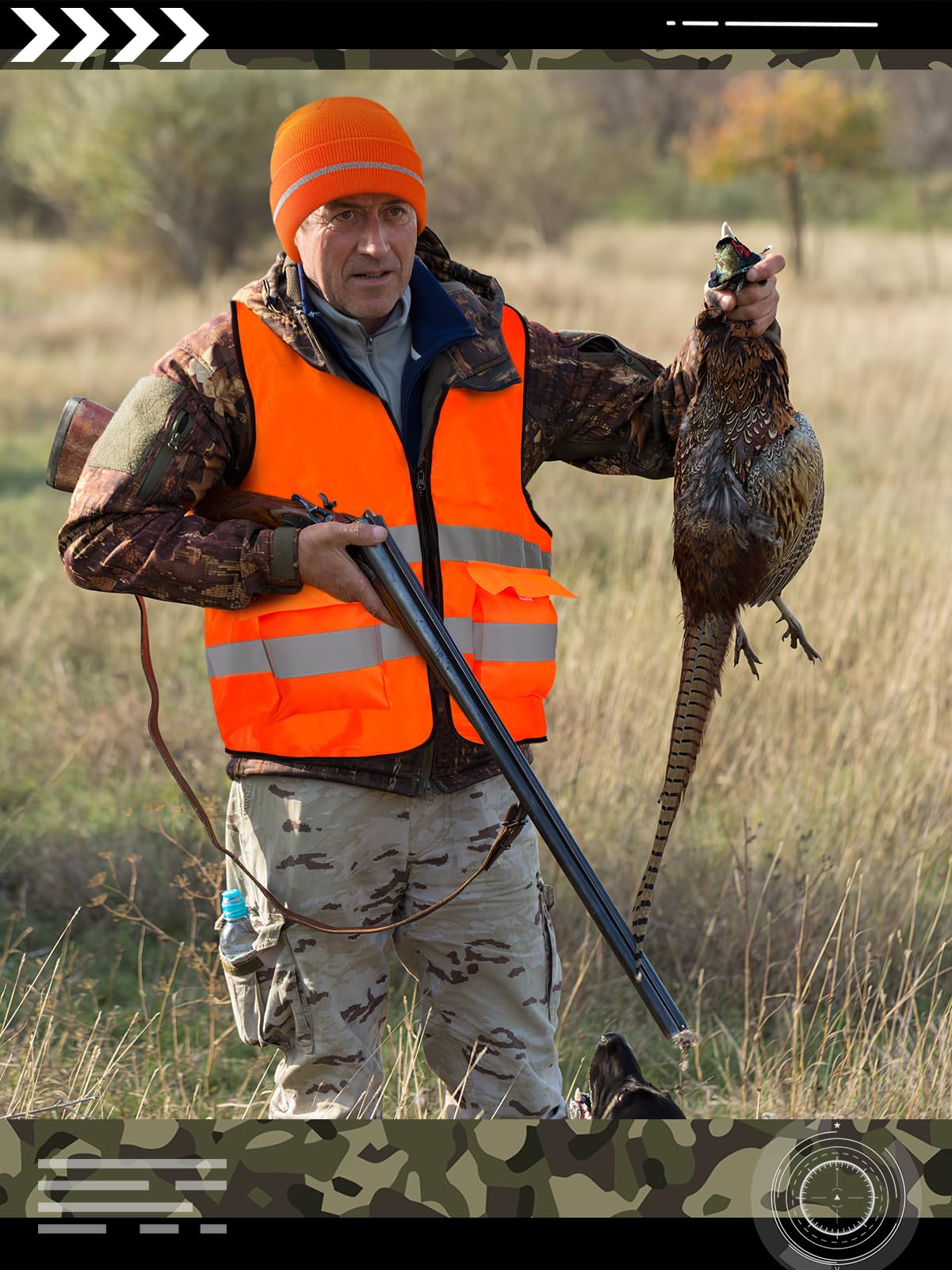 Apipi 4 Pcs Blaze Orange Hunting Vest and Beanie - High Visibility Vest for Men Women, Safety Hunting Vest with Reflective Strips for Outdoor Hunting Hiking Work, XL