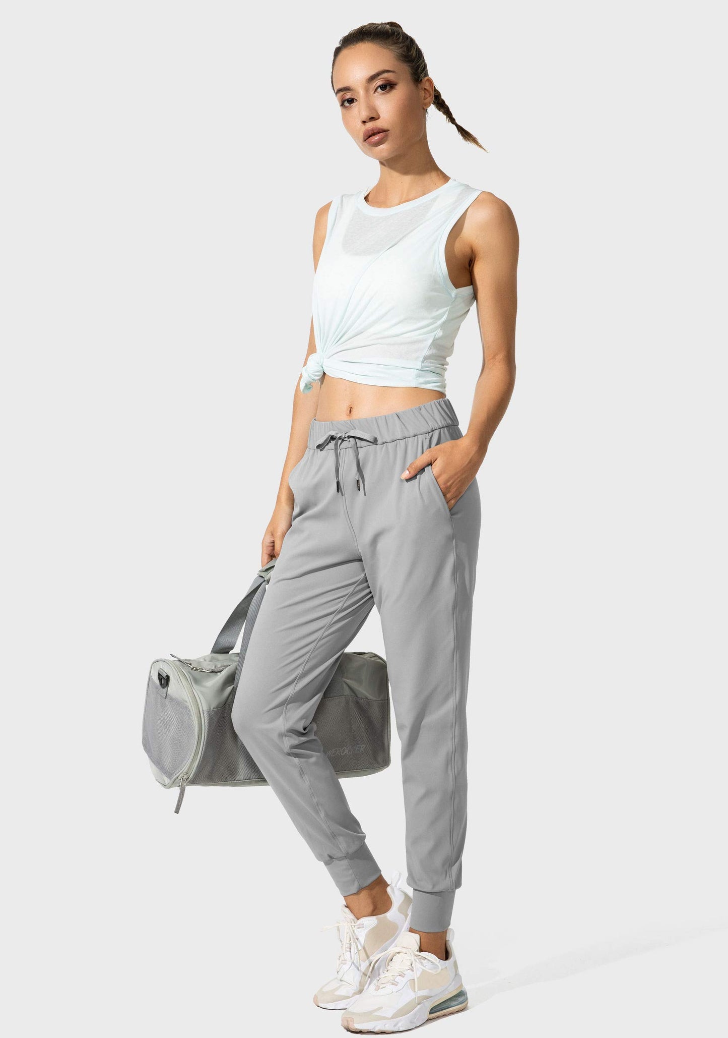 SANTINY Women's Joggers Pants Pockets Drawstring Running Sweatpants for Women Lounge Workout Jogging(Light Grey_XS)