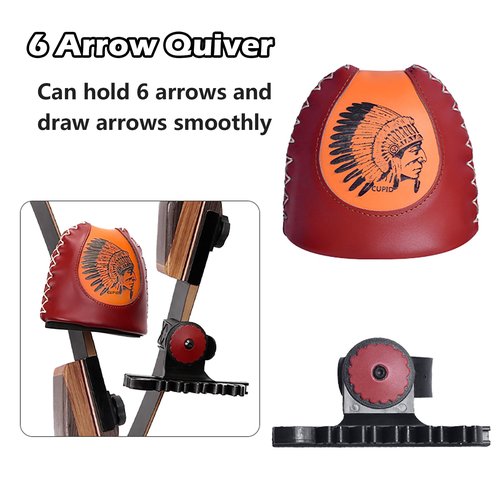 Yuecoom 4/6 Arrow Quiver,Brown Leather Quiver Arrow Holder, Recurve Bow Quiver,Quick Shoot System Longbow Recurve Bow Quiver,Adjustable Archery Arrow Quiver for Hunting Shooting Practice (4)