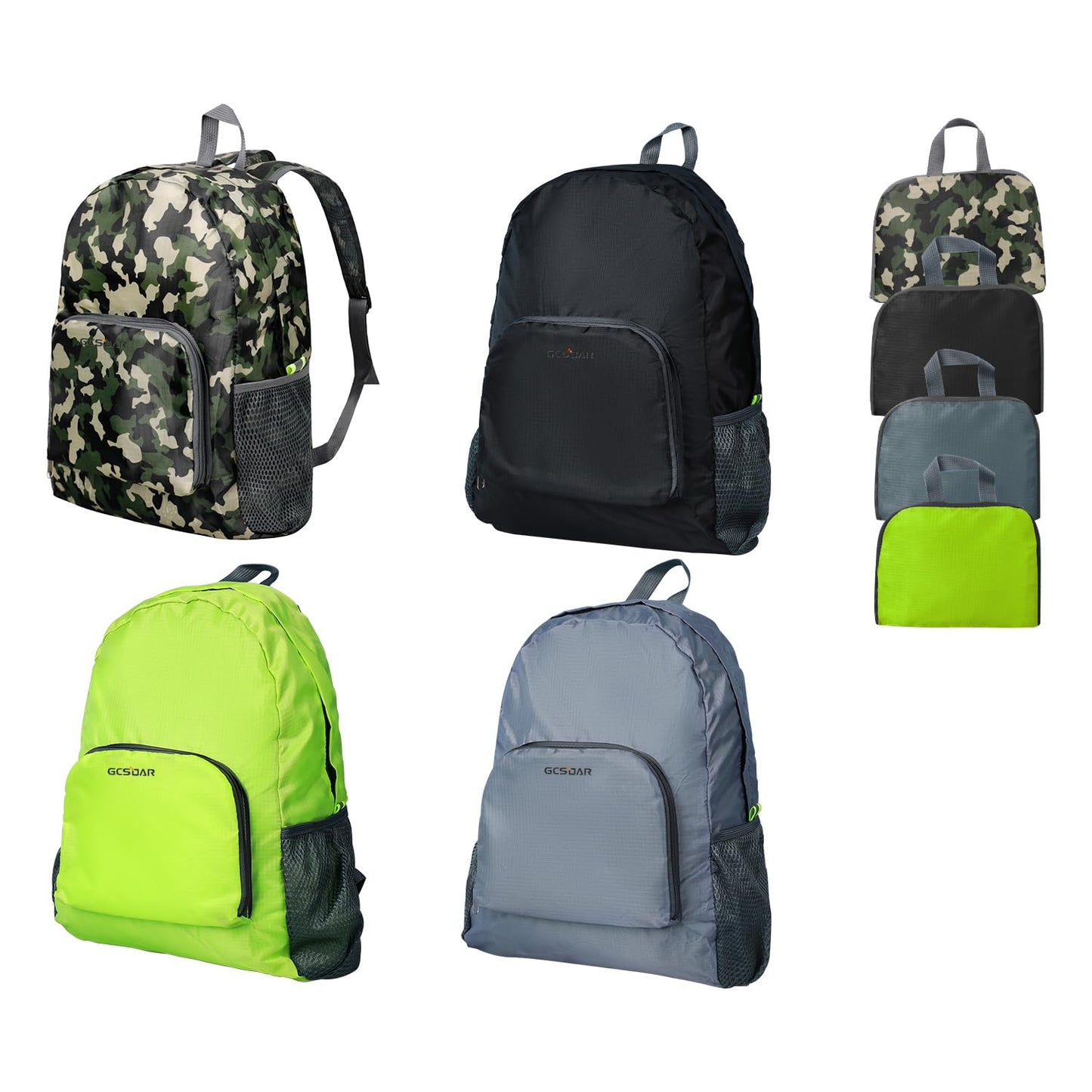 GCSOAR Hiking Backpack 4 packs, Backpack for Women and Men Outdoor Backpacks, Foldable, Camou, Green, Black, Grey, 20l/0.26lb