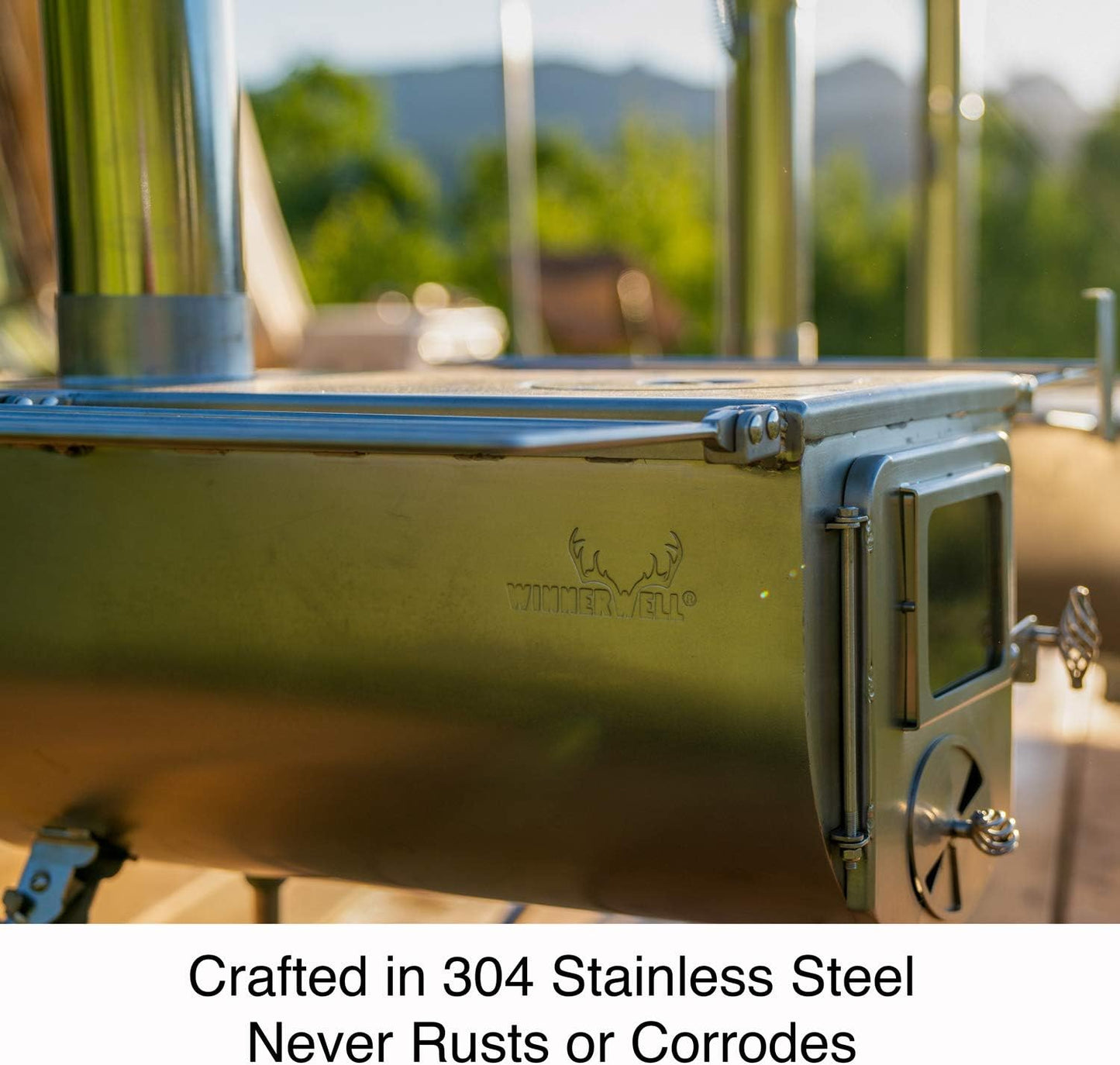 Winnerwell Woodlander Large Tent Stove | Portable Wood Burning Stove for Tents, Shelters, and Camping | 1500 Cubic Inch Firebox | Precision Stainless Steel Construction | Includes Chimney Pipe